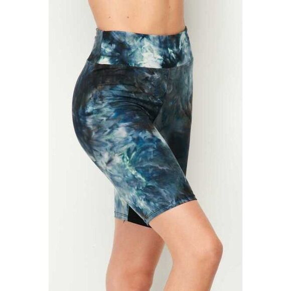 S/M Tie Dye High Waisted Biker Shorts - 3 Inch Waist Steel Blue - Picture 3 of 10